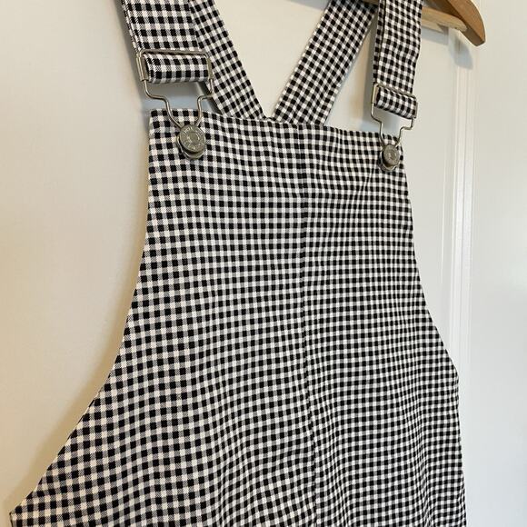 Gingham Overall Mini Dress Black White Women's Small Stretchy Casual Grunge 90s - Picture 4 of 7